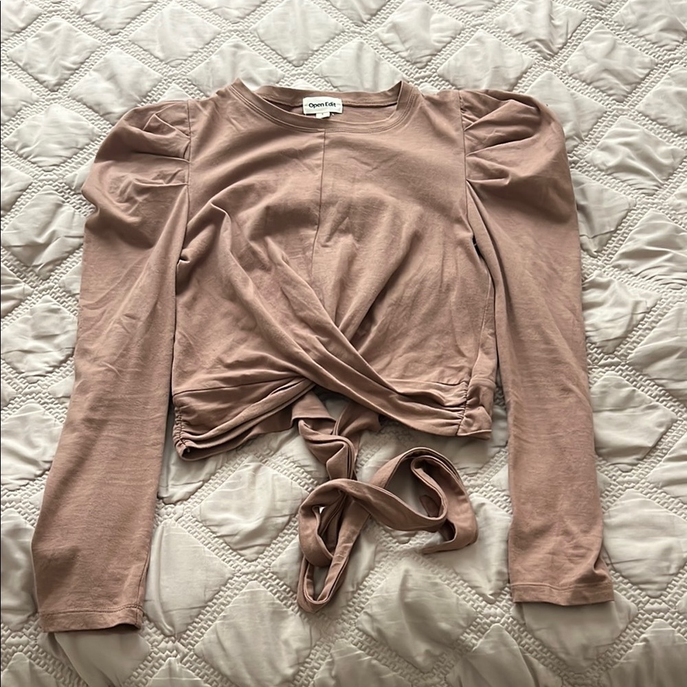 Women's Light Brown Puff Sleeve Wrap Top